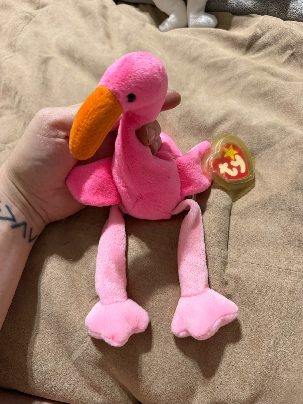 Ty Pink Flamingo Plush with Orange Beak
